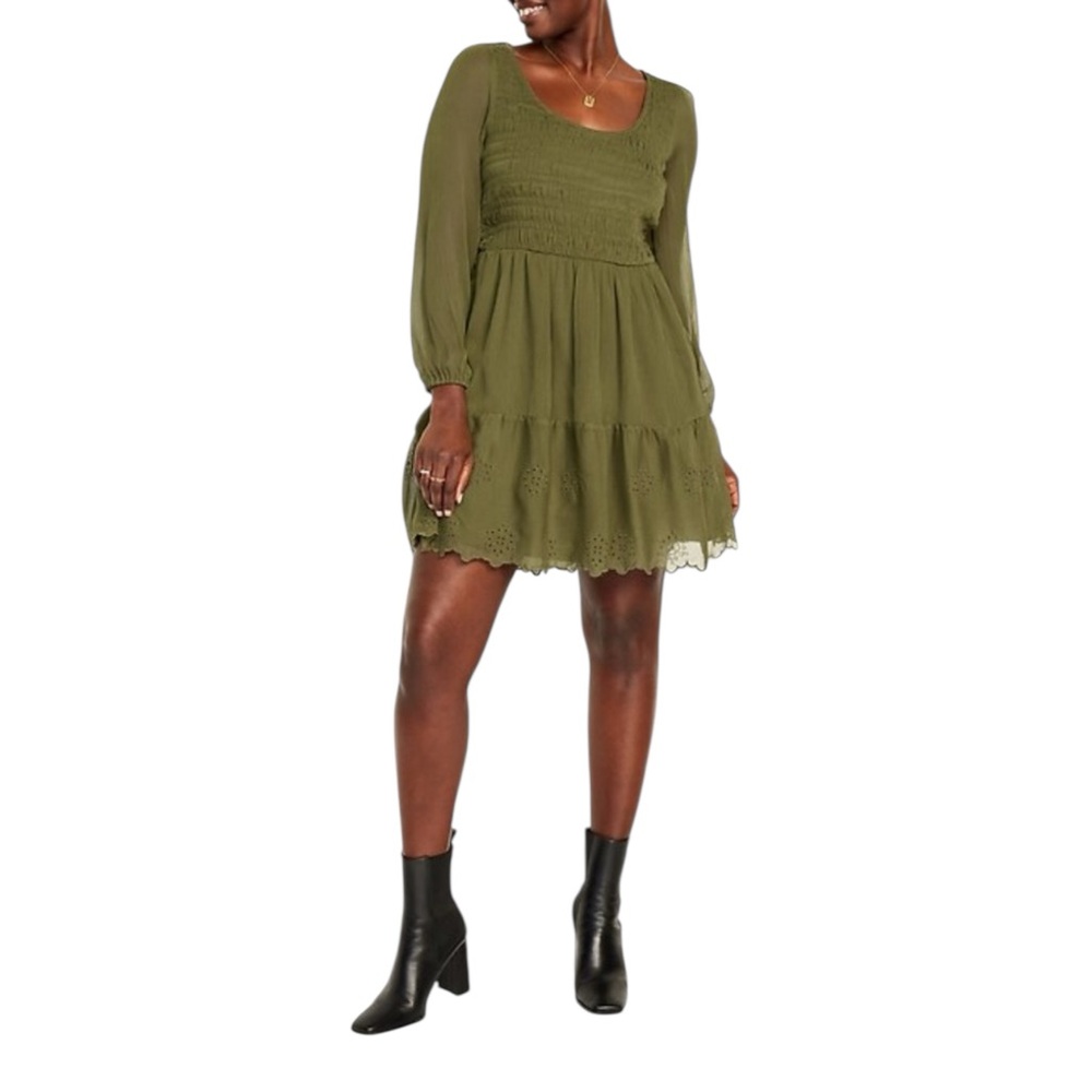 OLD NAVY Size XS Fit & Flare Eyelet Mini Dress Olive Green NWT - Picture 12 of 13